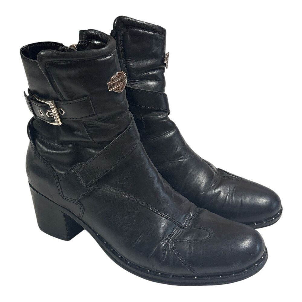 Harley Davidson Bella Riding Boots Womens Black Leather Motorcycle Biker Size 10